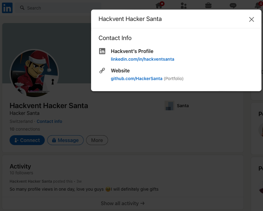 image of the linkedin profile showing github address