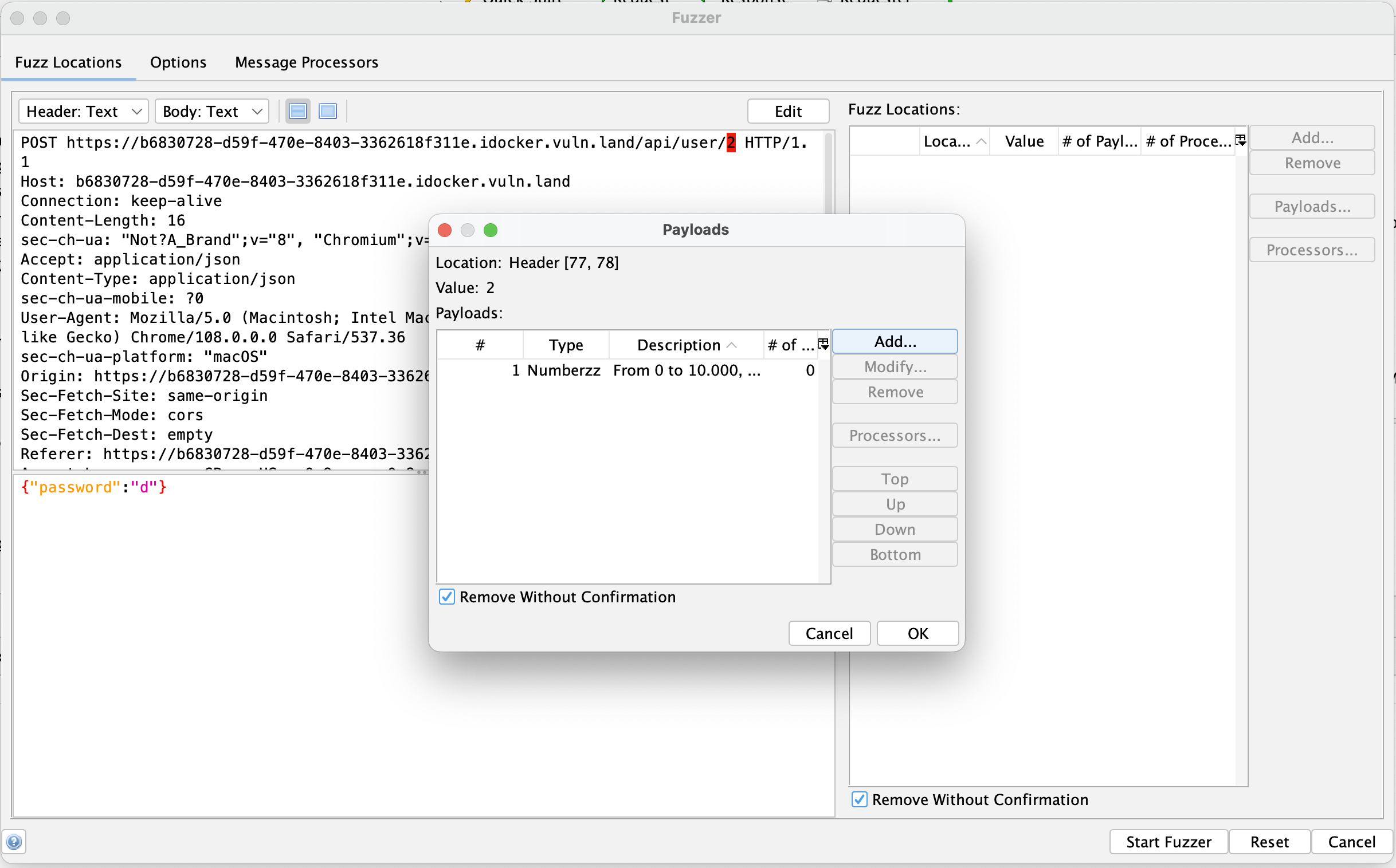 configuration of the fuzzer