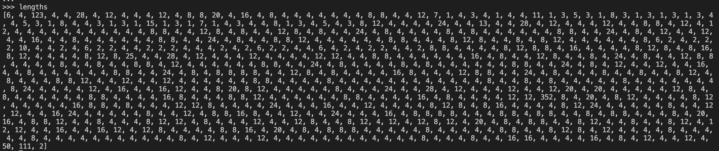 lengths of the consecutive characters