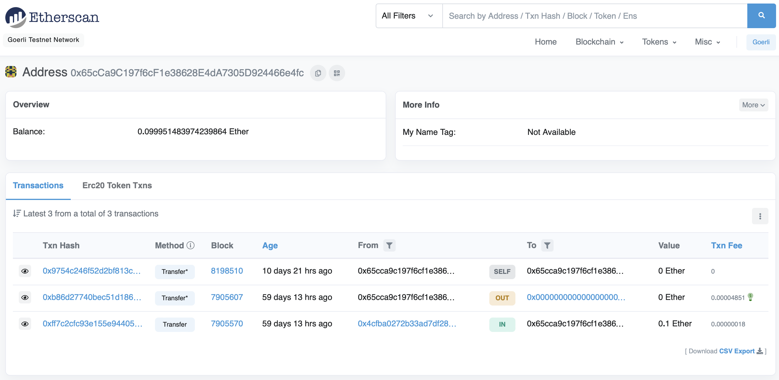 transactions on goerli testnet